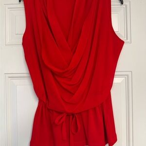 Red Drape Neck Blouse